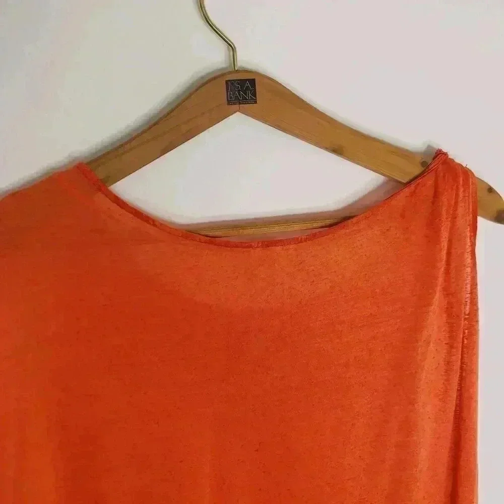 NWT Free People Orange Asymmetrical Burnout T Shirt Top Women's Size S